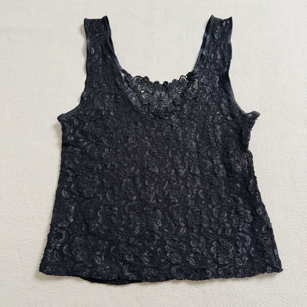 Night Magic Lace Camisole Womens Large Black Vintage Sheer USA Lingerie Y2K